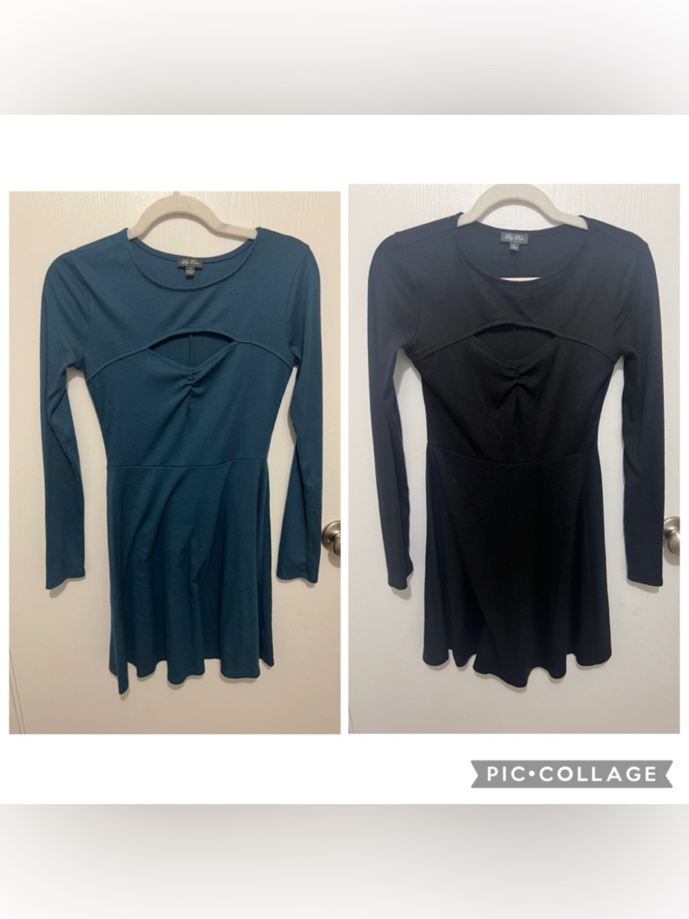 Lily Rose Teal & Black Long-Sleeve Cutout Fit-and-Flare Dress